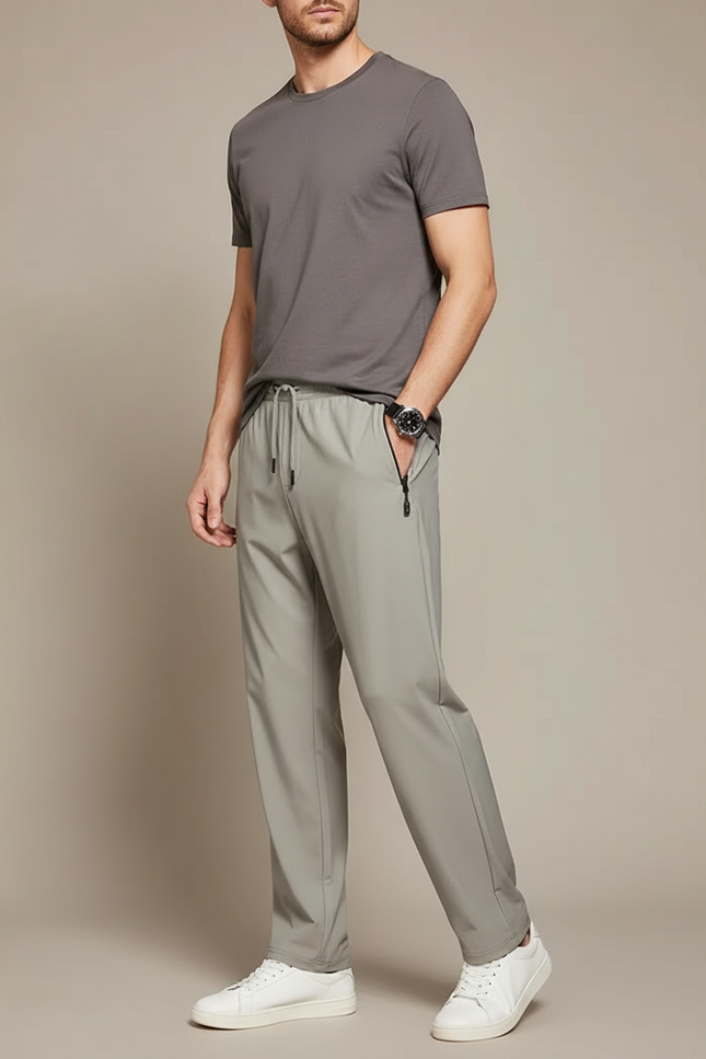Pantalon Fluide Gris Clair Droit Sport Décontracté Homme - Polyester