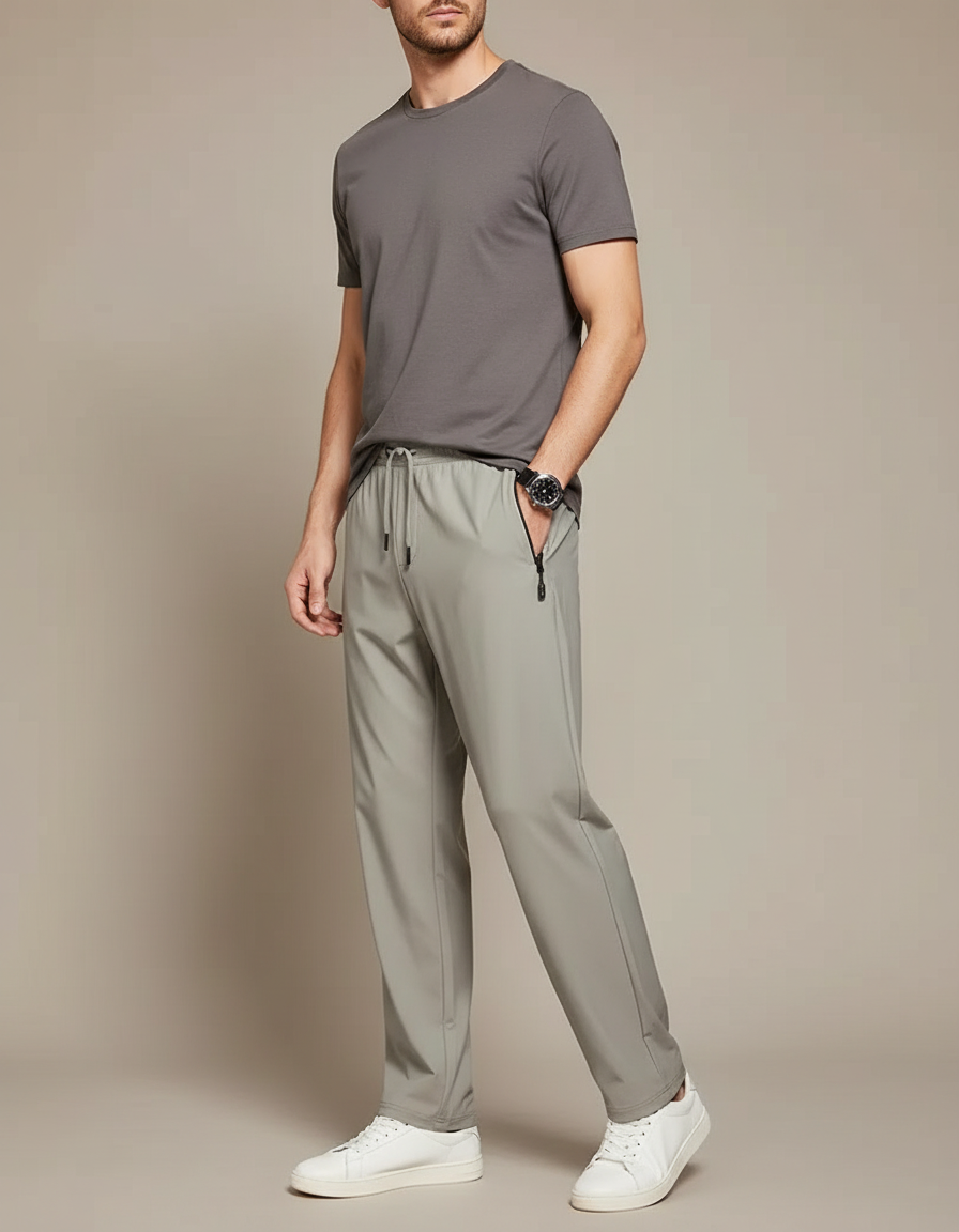 Pantalon Fluide Gris Clair Droit Sport Décontracté Homme - Polyester
