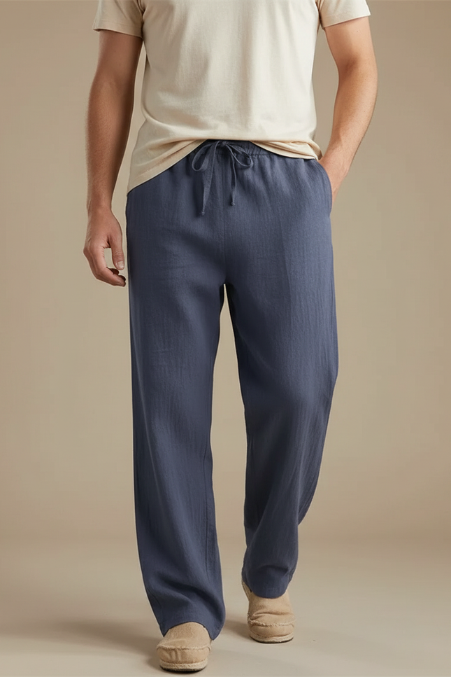 Pantalon Fluide Coton Bio - Bleu Lin