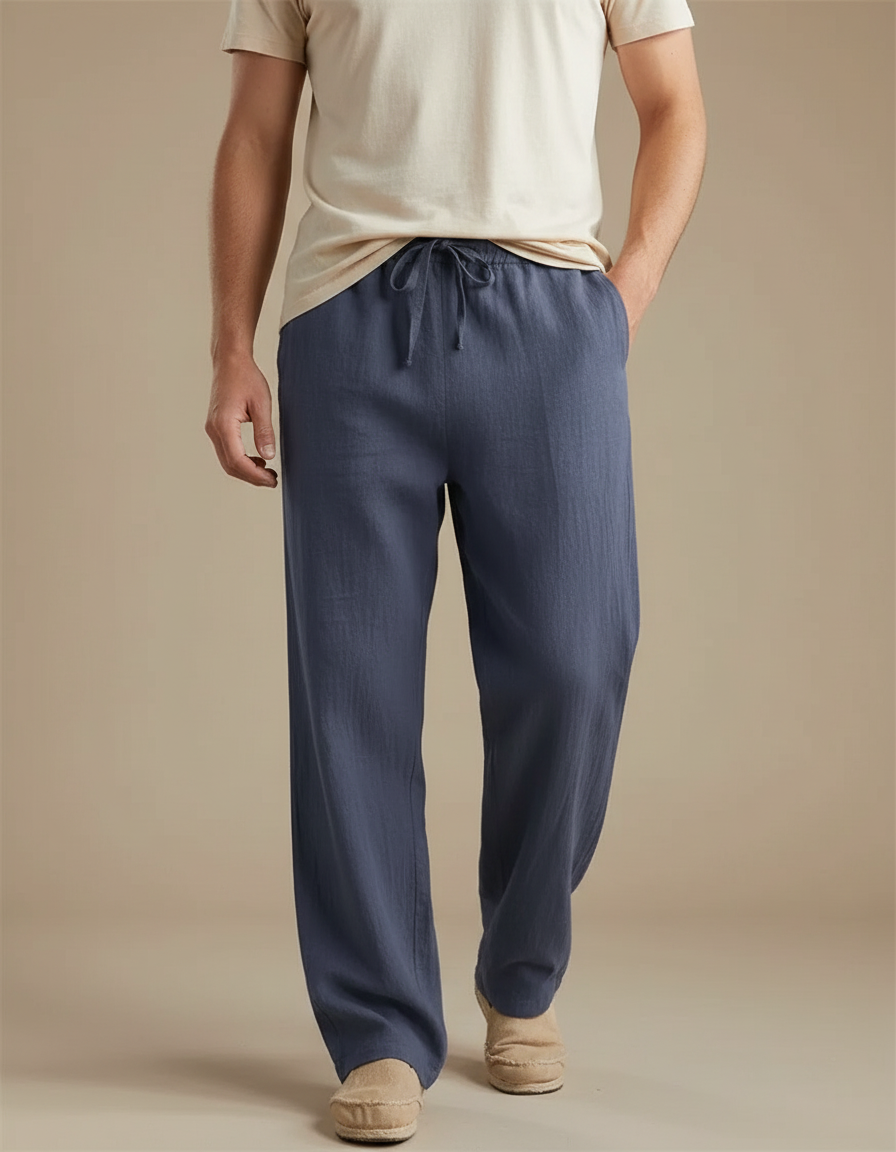 Pantalon Fluide Coton Bio - Bleu Lin