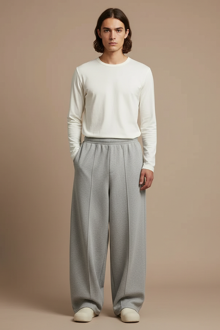 Pantalon Fluide Homme Gris Coupe Ample Coton Mi-saison - Molleton