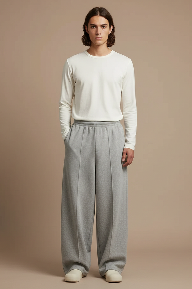 Pantalon Fluide Homme Gris Coupe Ample Coton Mi-saison - Molleton