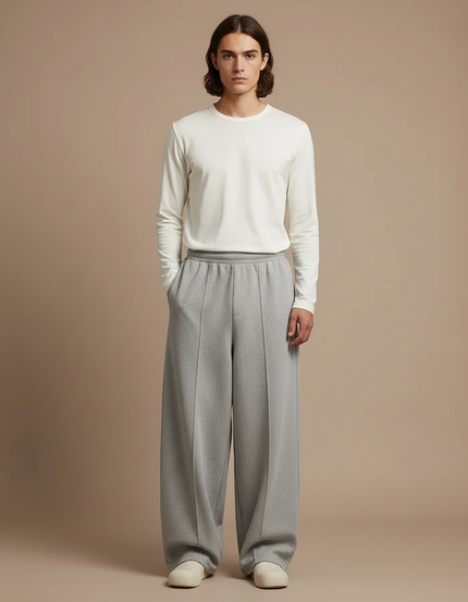 Pantalon Fluide Homme Gris Coupe Ample Coton Mi-saison - Molleton