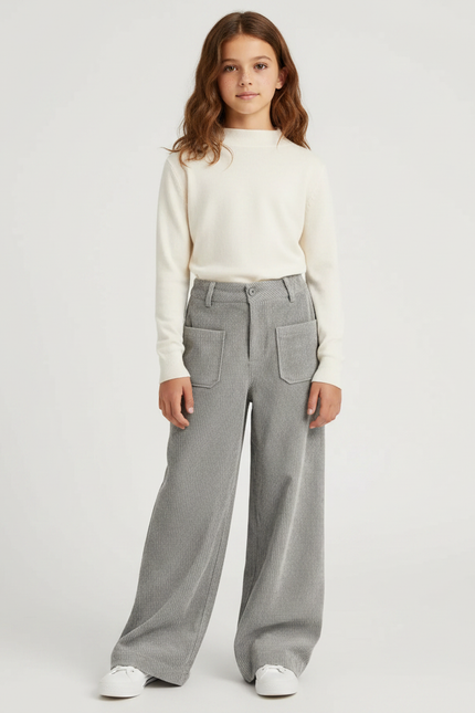 Pantalon Fluide Fille Gris Palazzo Coton - Cordé