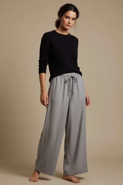 Pantalon Fluide Gris Ample Décontracté Uni - Molleton