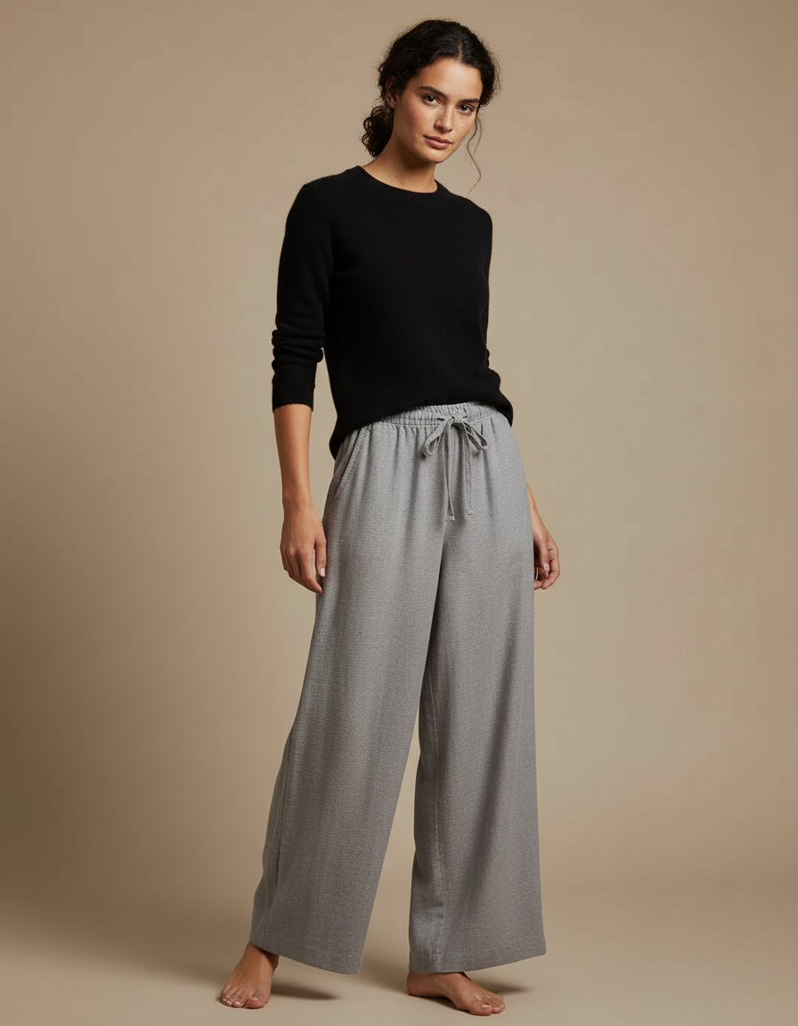 Pantalon Fluide Gris Ample Décontracté Uni - Molleton