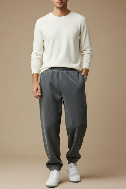 Pantalon Fluide Gris Côtelé Ample Décontracté Homme - Cordé