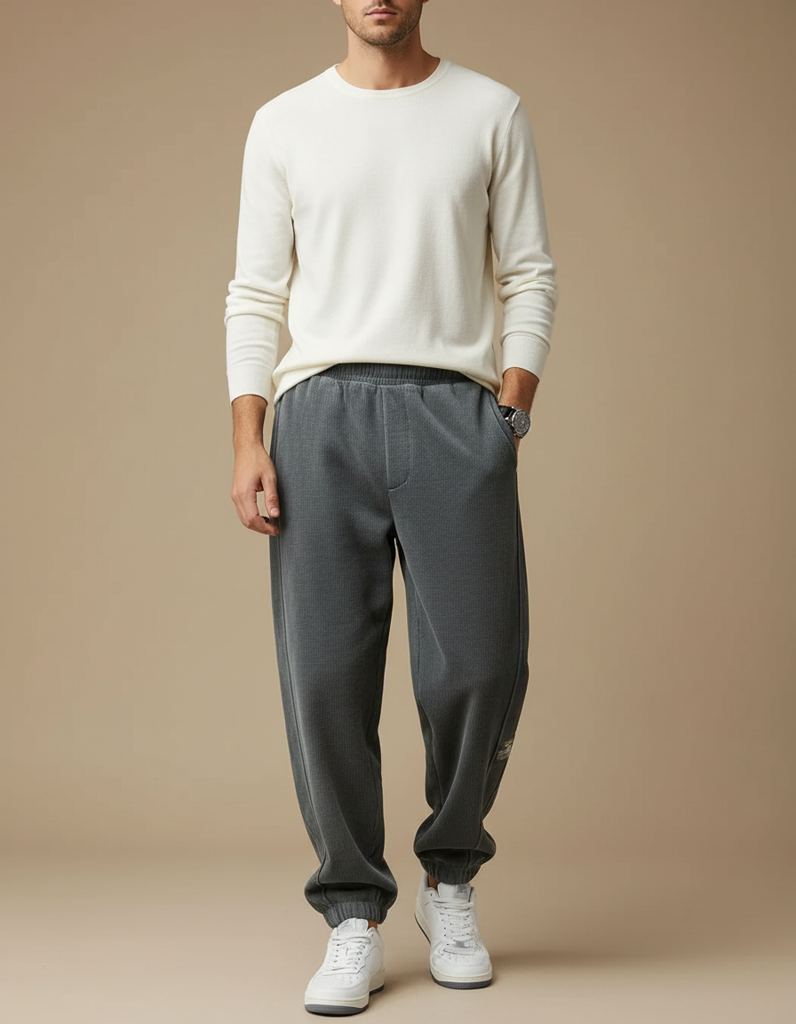 Pantalon Fluide Gris Côtelé Ample Décontracté Homme - Cordé