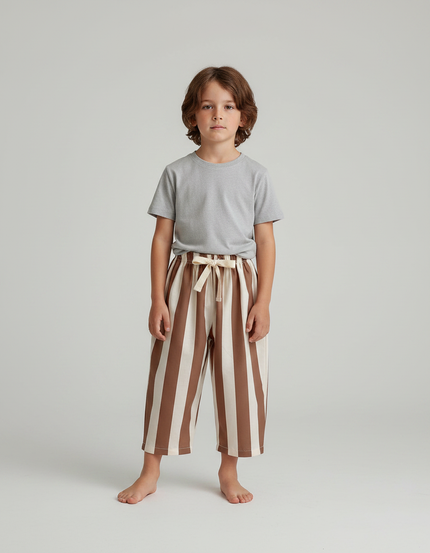 Pantalon Fluide Rayé Marron Ample Coton Enfant