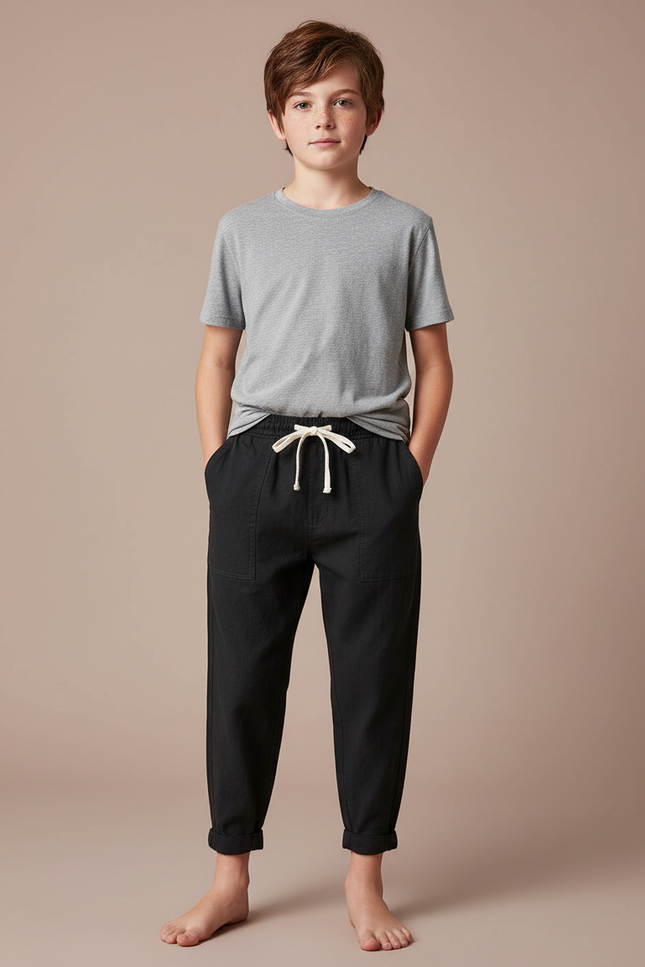 Pantalon Fluide Noir Ample Décontracté Coton Garçon