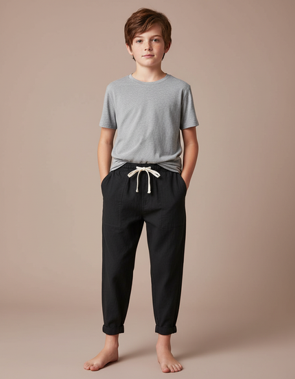 Pantalon Fluide Noir Ample Décontracté Coton Garçon