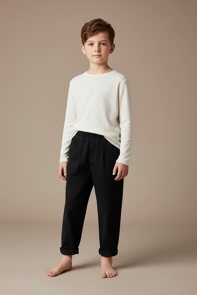 Pantalon Fluide Noir Ample Coton Enfant Décontracté