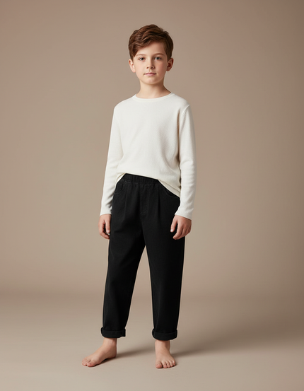 Pantalon Fluide Noir Ample Coton Enfant Décontracté