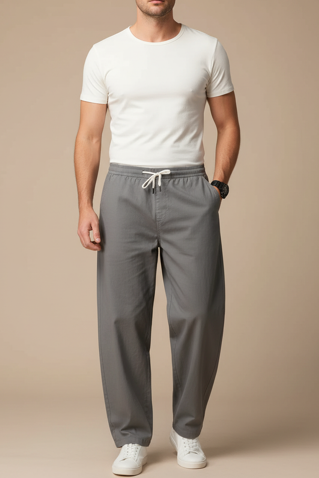 Pantalon Fluide Homme Gris Coupe Ample - Viscose