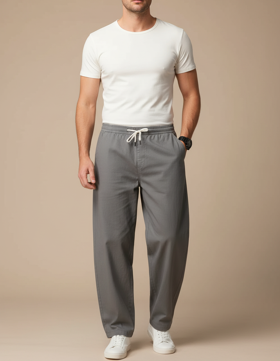 Pantalon Fluide Homme Gris Coupe Ample - Viscose