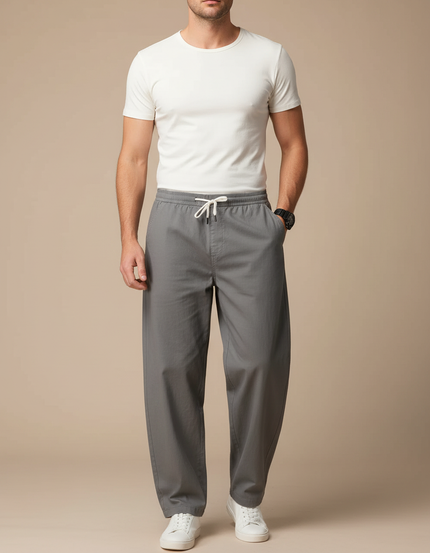 Pantalon Fluide Homme Gris Coupe Ample - Viscose