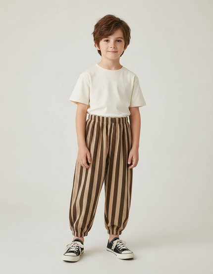 Pantalon Fluide Marron Rayé Ample Confortable Enfant - Cordé