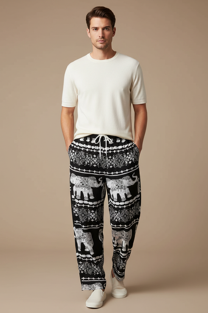 Pantalon Fluide Noir Ample Éléphant Thaïlandais Hippie - Viscose