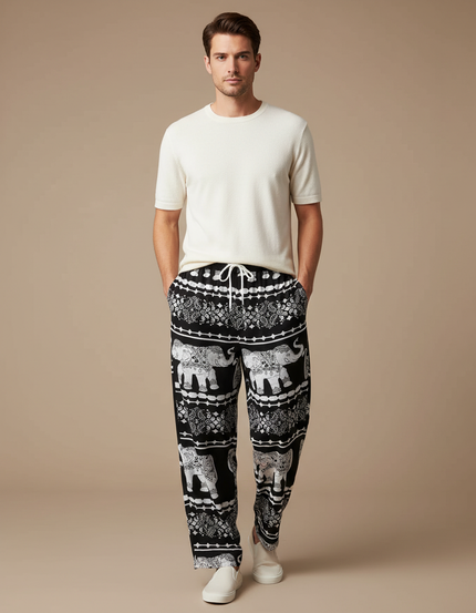 Pantalon Fluide Noir Ample Éléphant Thaïlandais Hippie - Viscose