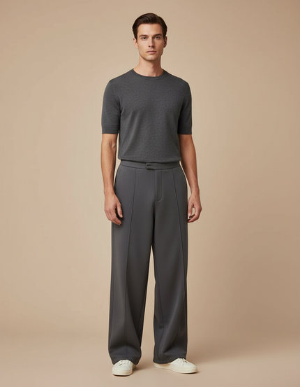 Pantalon Fluide Homme Habillé - Gris Polyester