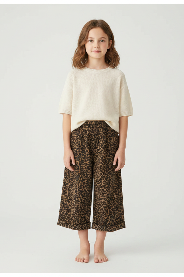 Pantalon Fluide Léopard Marron Ample Enfant Doux - Viscose