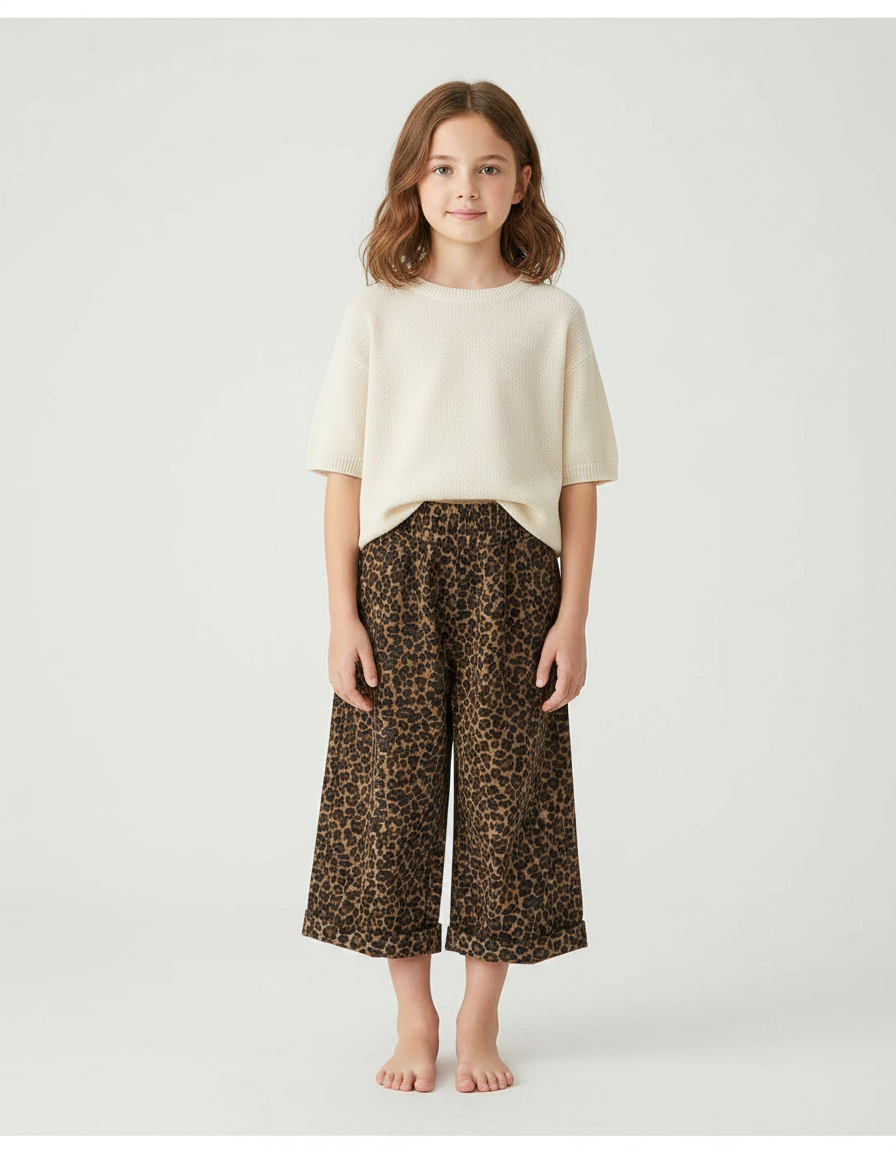 Pantalon Fluide Léopard Marron Ample Enfant Doux - Viscose