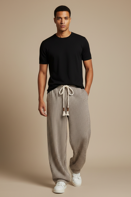 Pantalon Large Fluide Rayures - Multicolore Maille