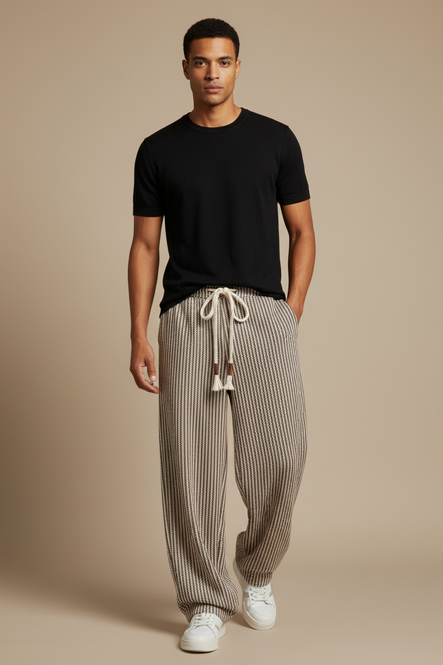 Pantalon Large Fluide Rayures - Multicolore Maille