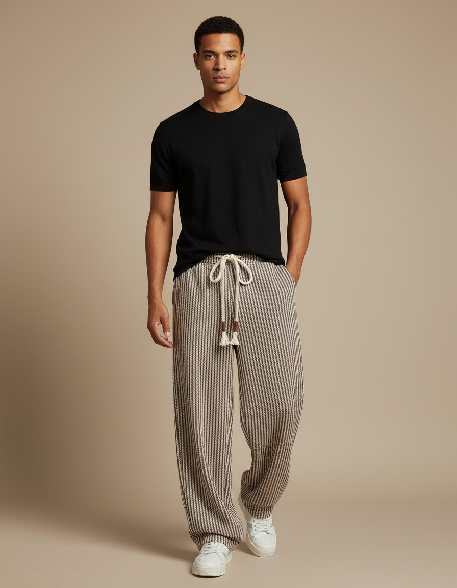 Pantalon Large Fluide Rayures - Multicolore Maille