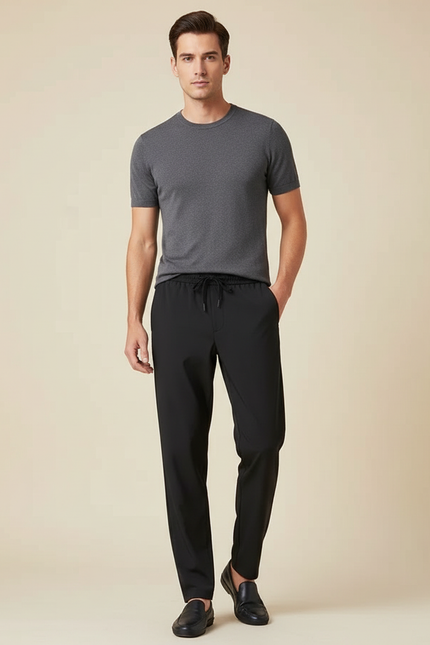 Pantalon Fluide Homme Noir Coupe Ample Polyester
