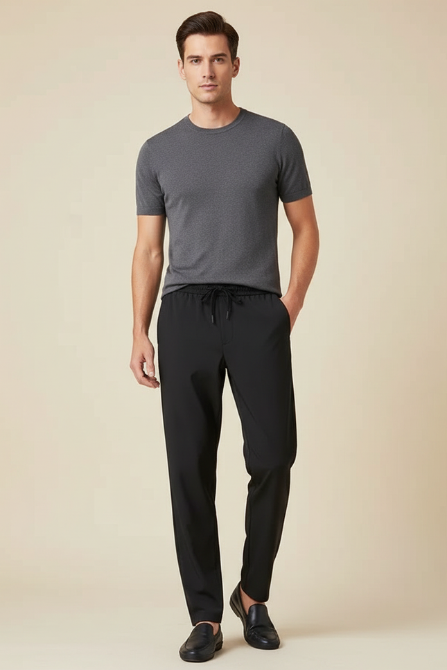 Pantalon Fluide Homme Noir Coupe Ample Polyester