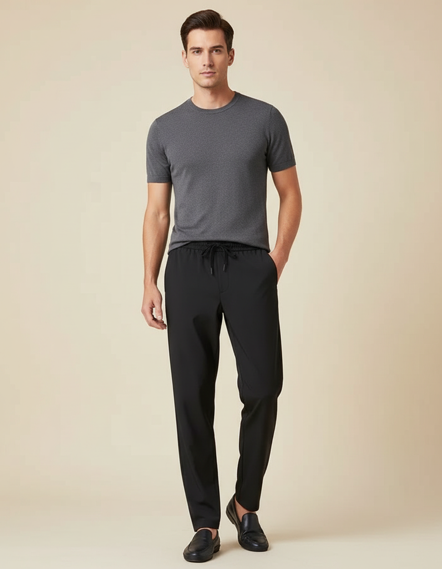 Pantalon Fluide Homme Noir Coupe Ample Polyester