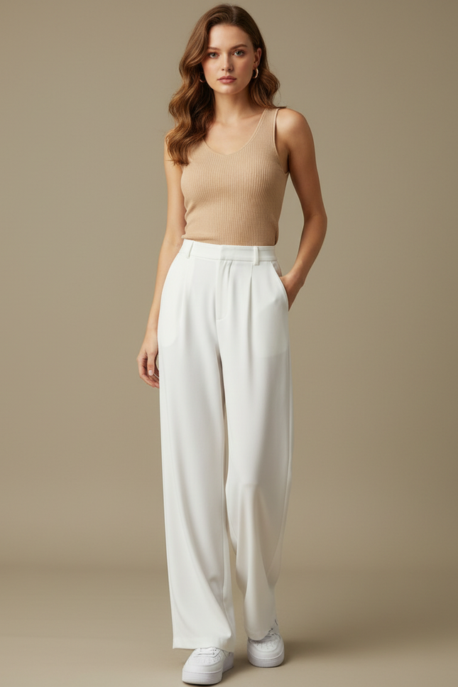 Pantalon Fluide Femme Blanc Palazzo Viscose
