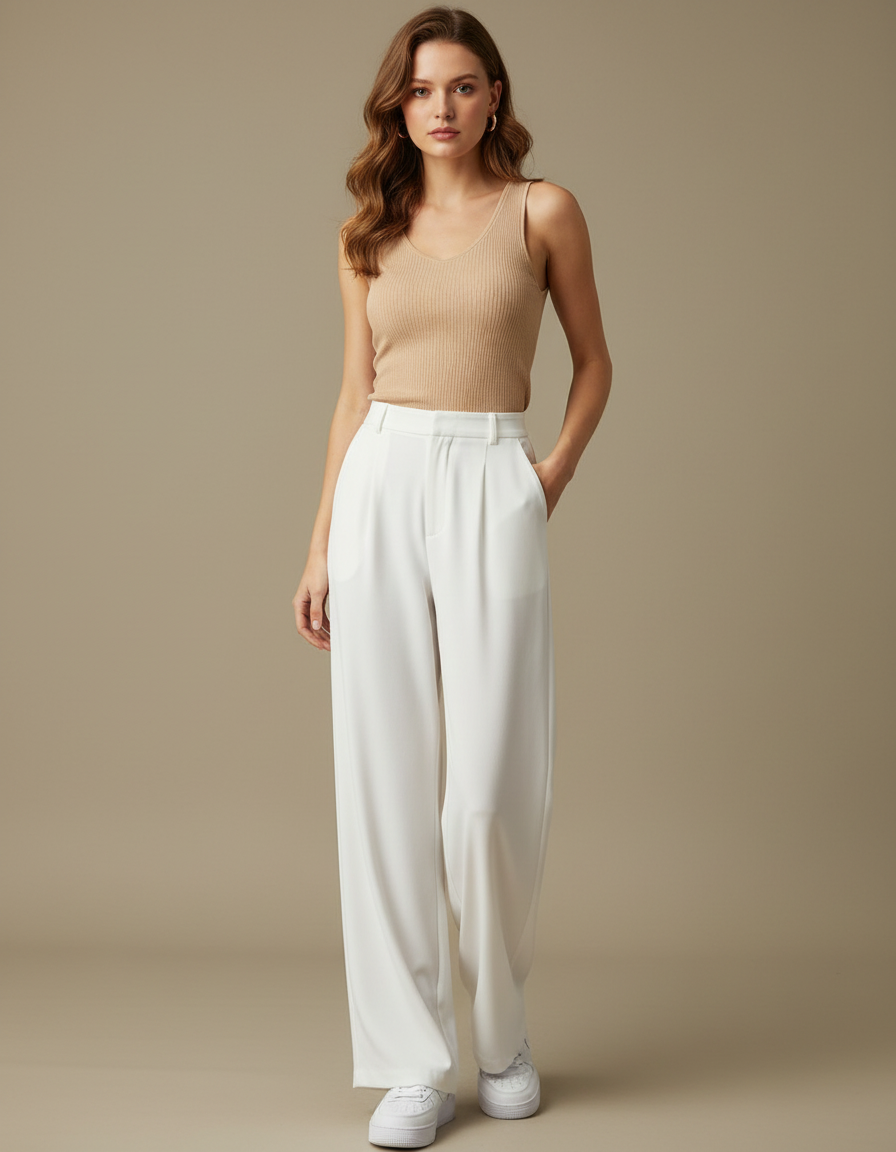 Pantalon Fluide Femme Blanc Palazzo Viscose