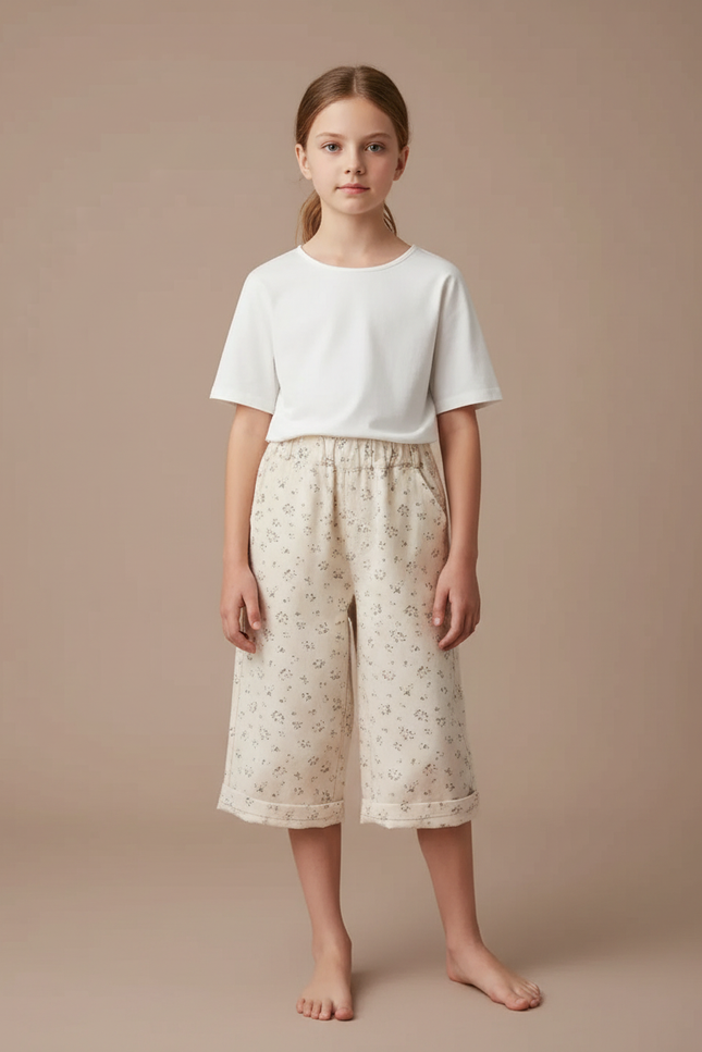 Pantalon Fluide À Motif - Beige Molleton