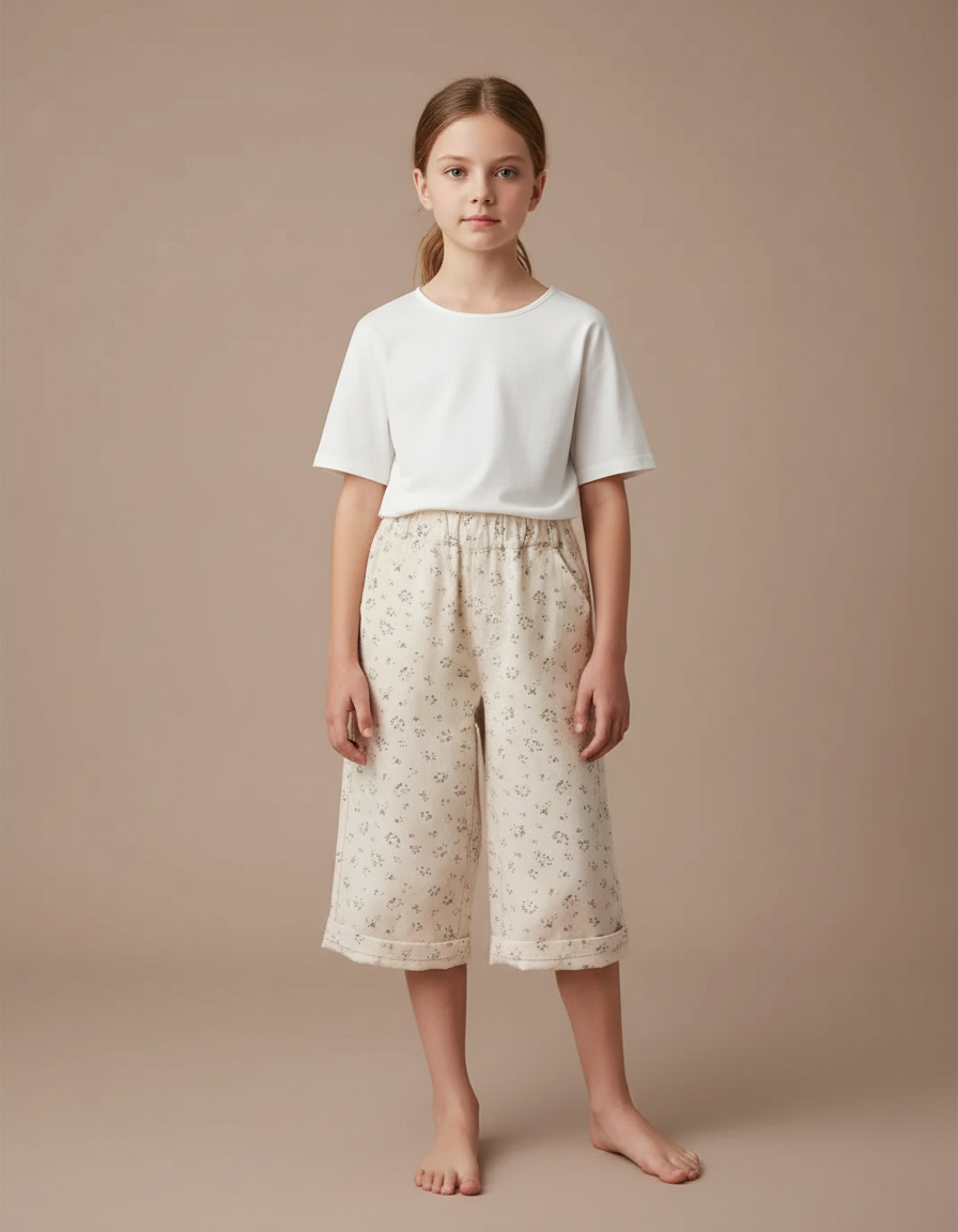 Pantalon Fluide À Motif - Beige Molleton