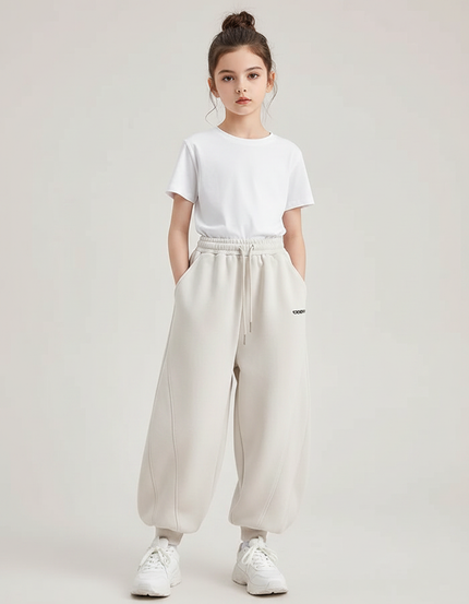 Pantalon Fluide Beige Ample Molleton Décontracté Enfant