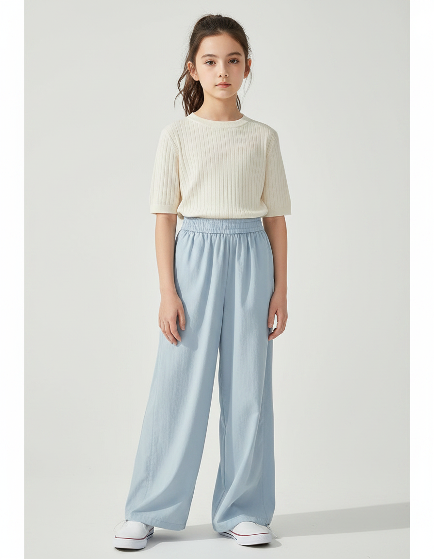 Pantalon Fluide Bleu Ciel Ample Décontracté Léger - Viscose
