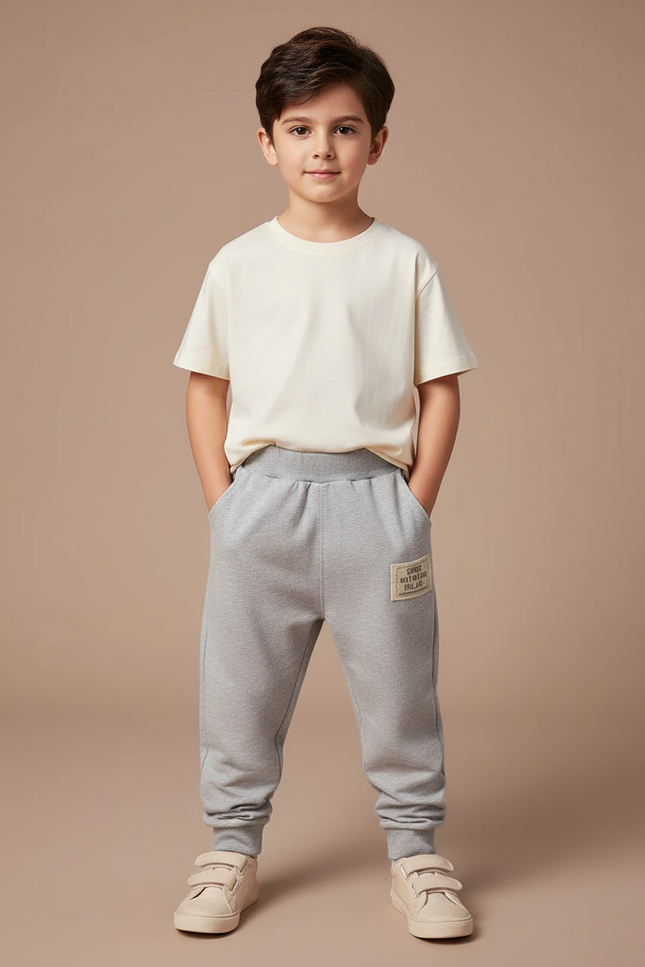 Pantalon Fluide Gris Coton Décontracté Enfant Sportif - Molleton