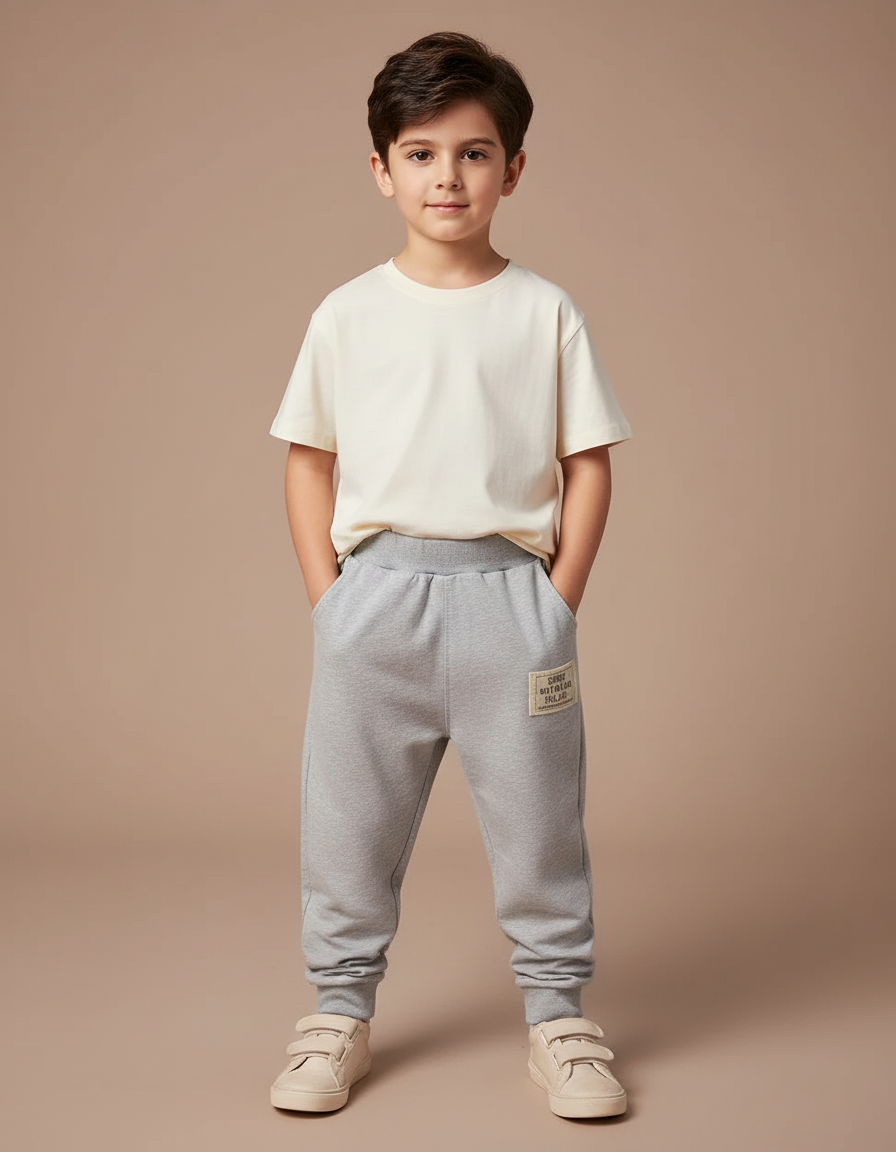 Pantalon Fluide Gris Coton Décontracté Enfant Sportif - Molleton
