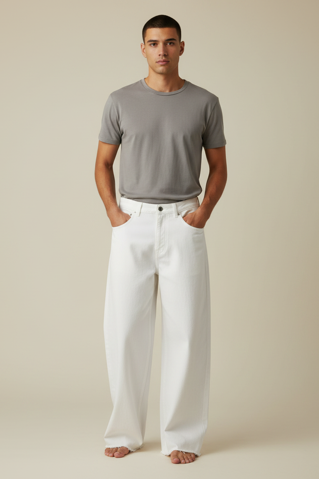 Pantalon Fluide Blanc Ample Droit Décontracté Homme - Jean