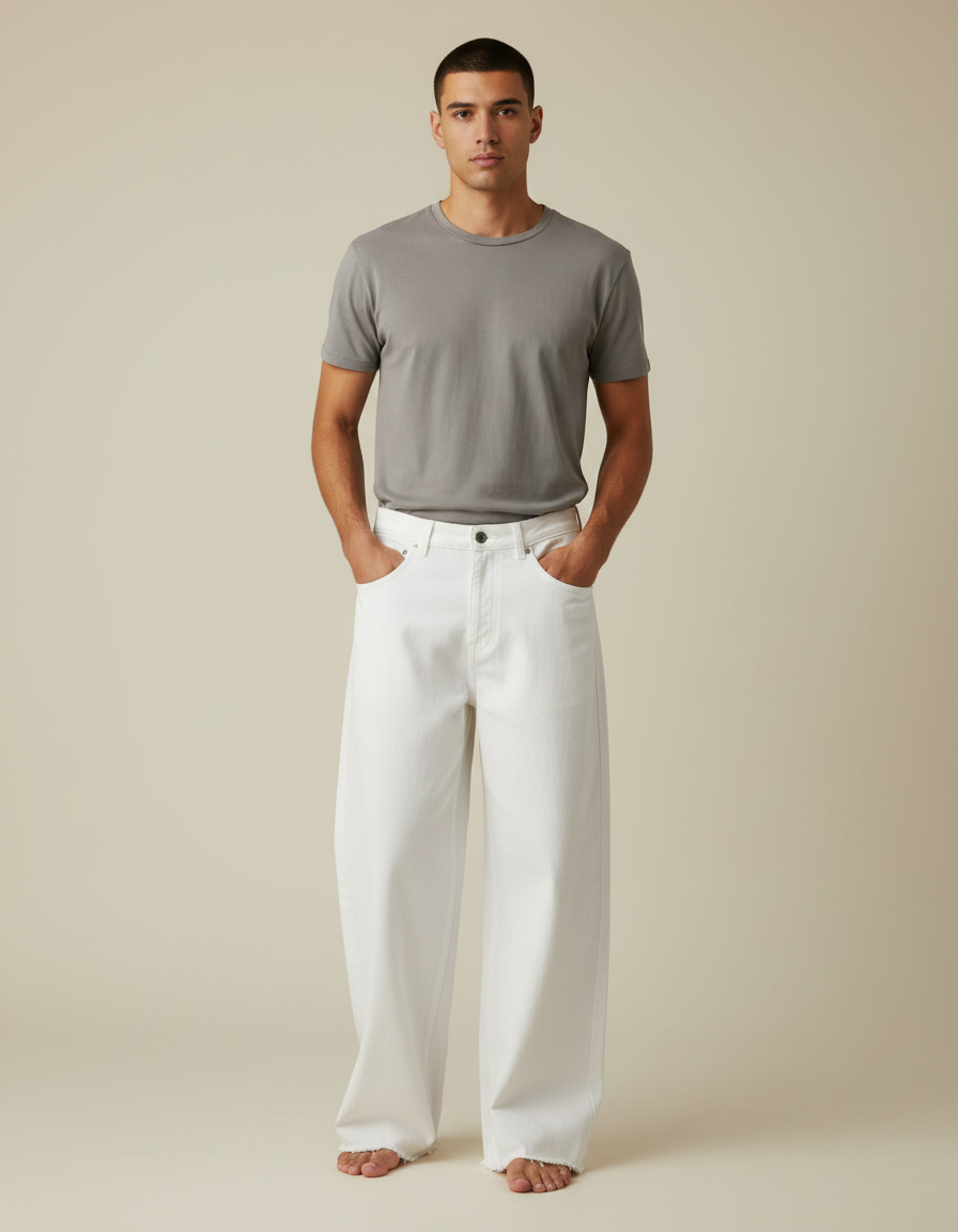 Pantalon Fluide Blanc Ample Droit Décontracté Homme - Jean
