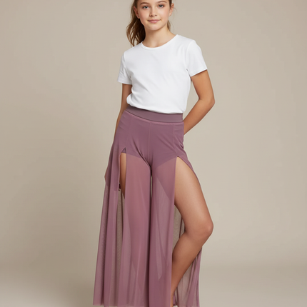 Pantalon Fluide Mauve Transparent Fendu Large Élégant - Violet Polyester