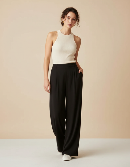 Pantalon Fluide Femme Noir Palazzo Crêpe Chic - Viscose
