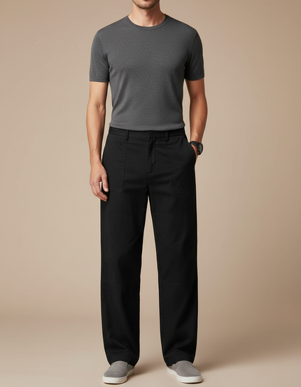 Pantalon Fluide Noir Ample Cargo Coton Homme