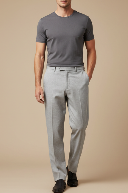 Pantalon Fluide Gris Clair Droit Élégant Business Homme - Laine