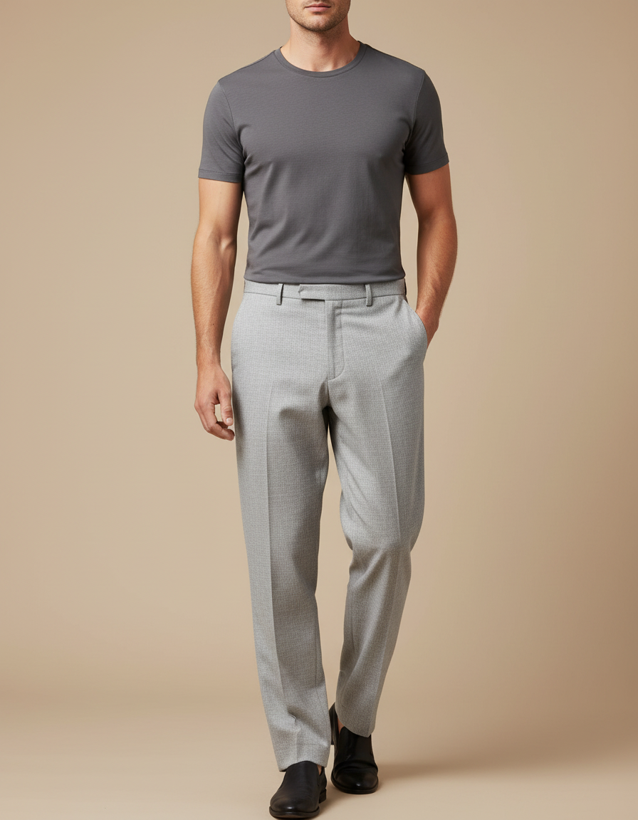Pantalon Fluide Gris Clair Droit Élégant Business Homme - Laine