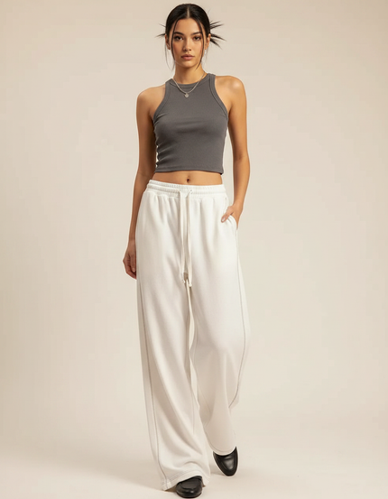 Pantalon Fluide Blanc Ample Décontracté Confortable Femme - Molleton