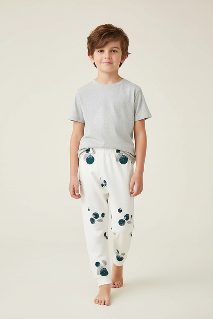 Pantalon Fluide Blanc Coton Imprimé Myrtille Élastique Enfant - Molleton