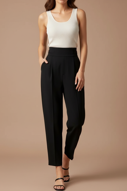 Pantalon Fluide Femme Noir Coupe Ample - Polyester